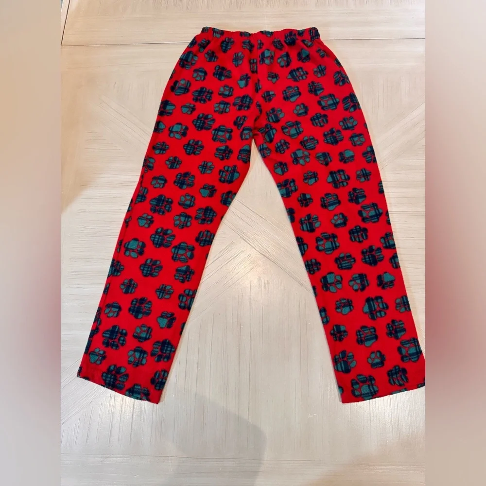 Sleep Street Boys’ Paw Print Holiday Red Fleece Pajama Pants – Size 14